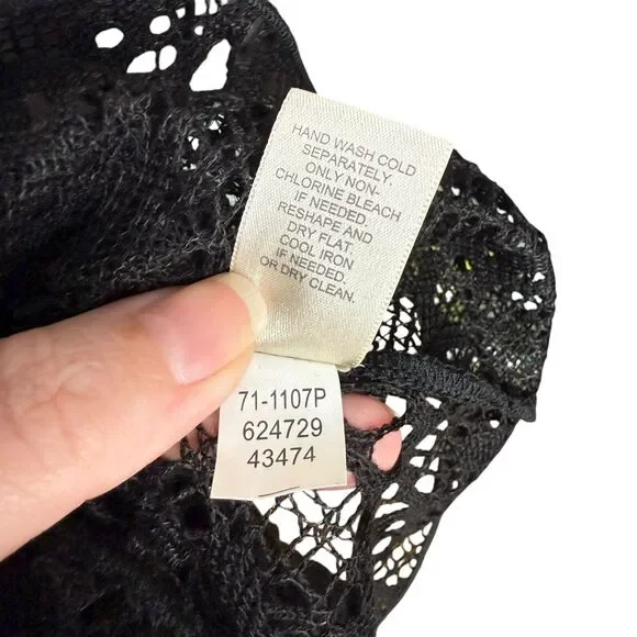 Vintage J. Jill Lace Cardigan Large Petite Black Sheer Ruffle Long Sleeve Boho - Picture 12 of 12
